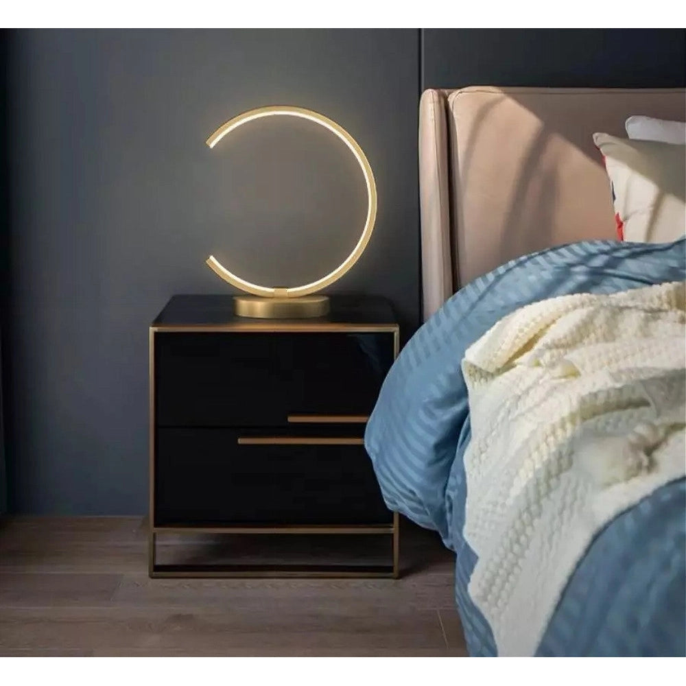 Trade Shop - Lampada Da Tavolo Led 12 W Design Curva Oro Touch Scrivania Comodino Ip20 32729 -