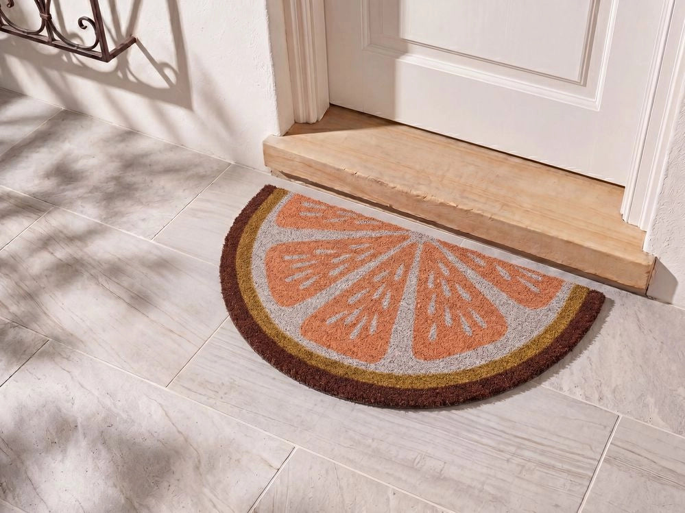 Zerbino in fibra di cocco arancione con fondo antiscivolo 45 x 75 cm, antiscivolo, decorativo, con stampa arancione, zerbino di benvenuto