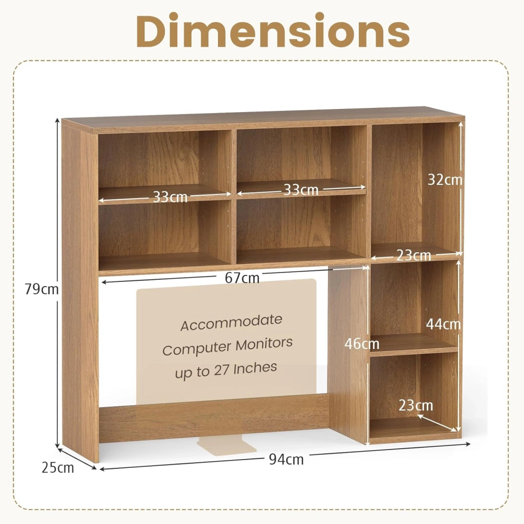 Scaffale da scrivania con 7 scomparti aperti, mobile organizzatore da tavolo con kit antiribaltamento, 94 x 25 x 79 cm, scaffale per riporre piante, cosmetici e libri (naturale)