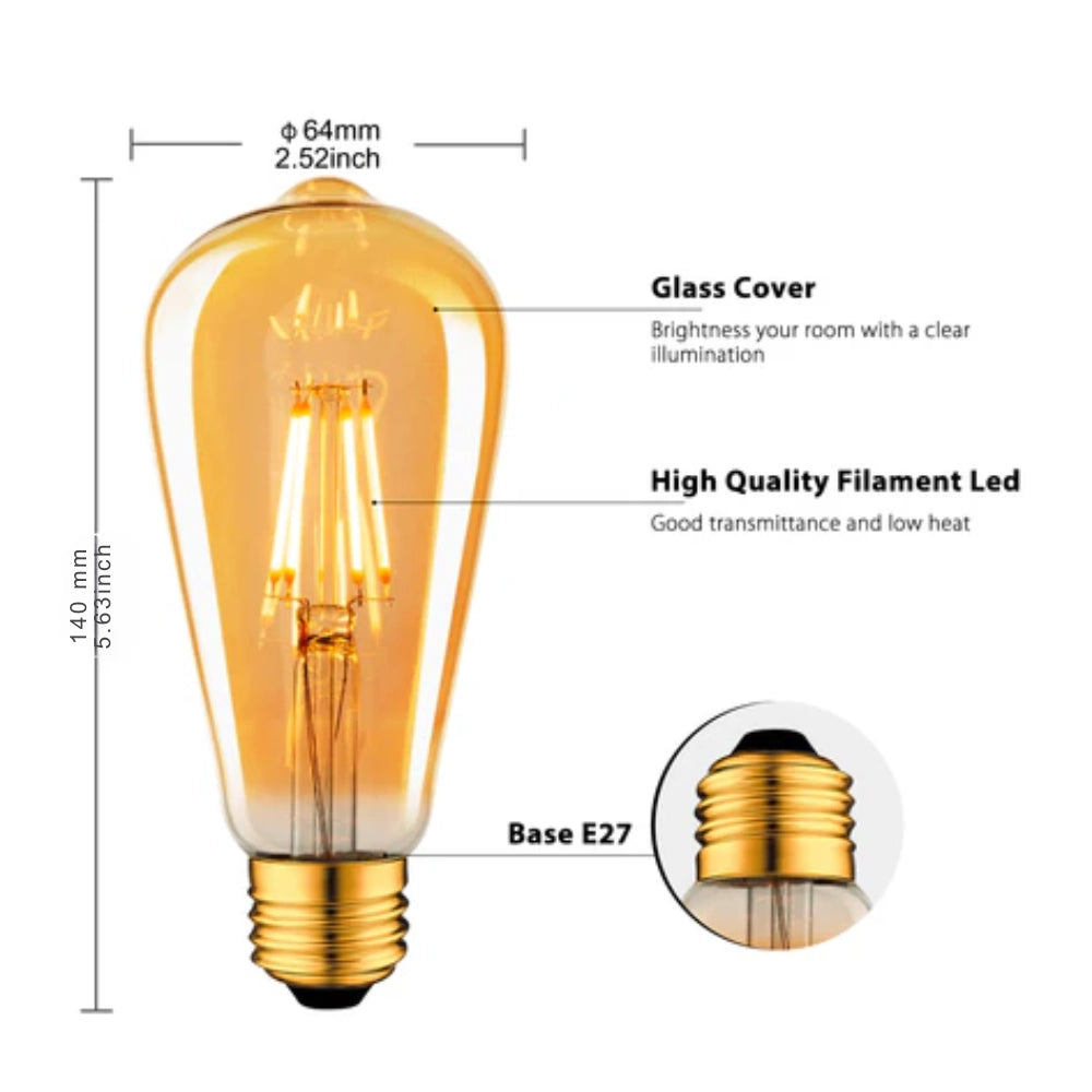 Lampadina optonica led attacco e27 2800 k luce calda vetro dorato *** potenza 4w, confezione 1