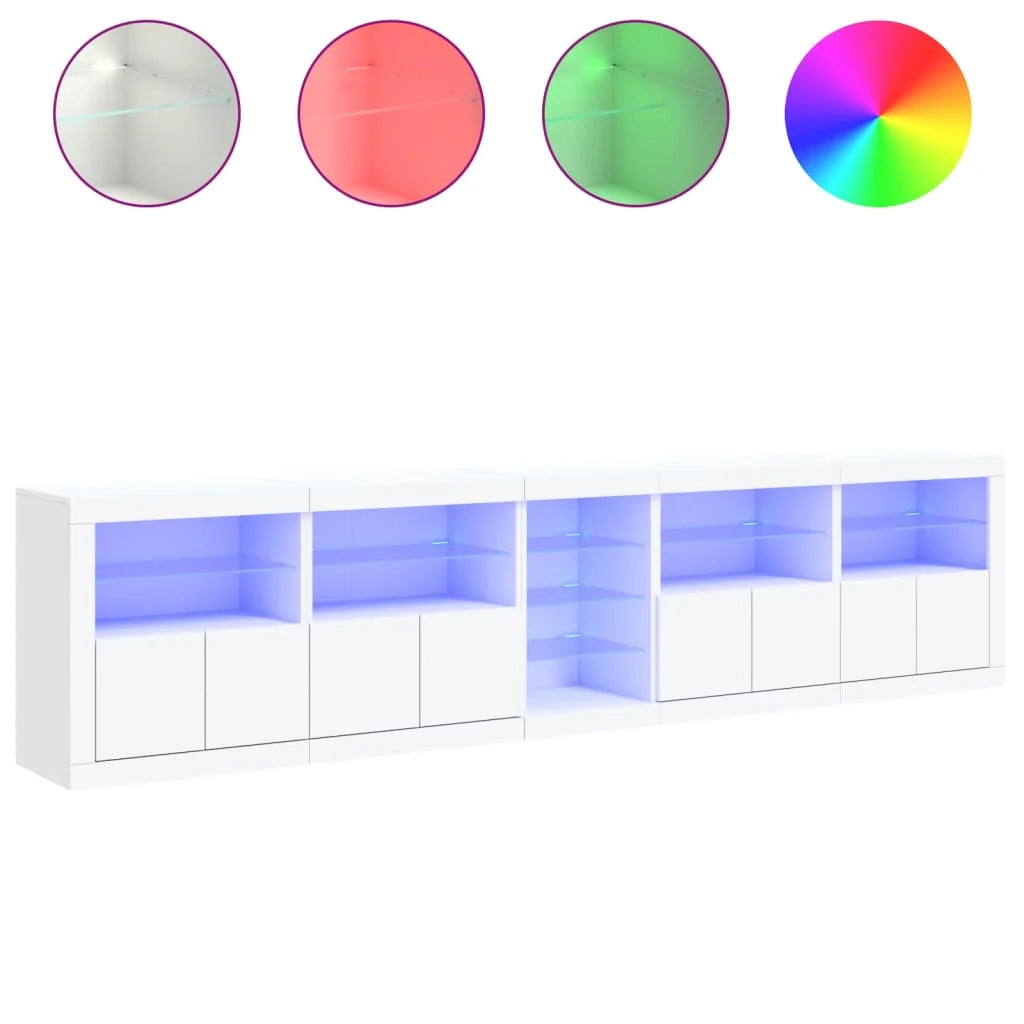 Buffet credenza cassettiera armadio mobile contenitore organizer per cucina soggiorno salotto con luci LED 283 x 37 x 67 cm bianco 02_0029847