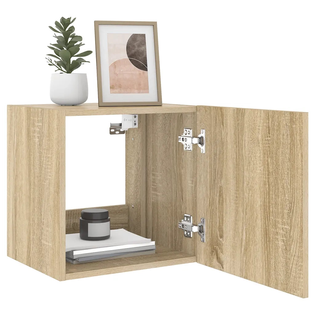 Mobili TV a Parete con Luci LED 2pz Rovere Sonoma 40,5x35x40 cm