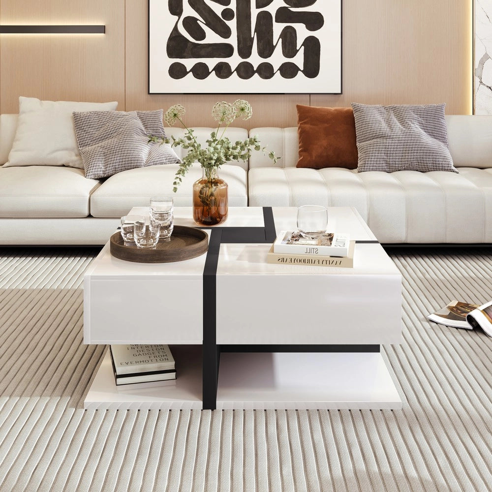 Tavolino da Caff¨¨ Lucido con Cassetti ¨C MINIMAL ¨C Bianco, 78x78x36