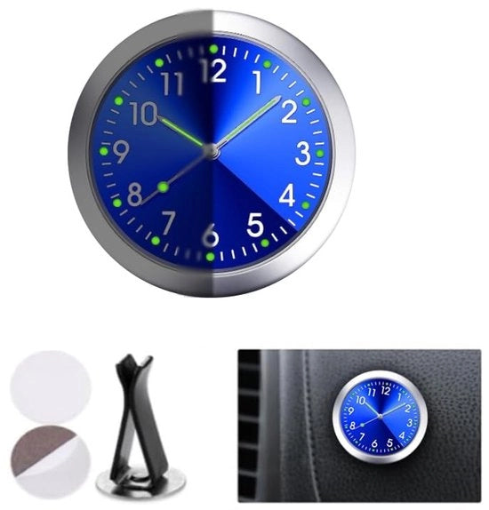 Orologio per cruscotto con illuminazione - adesivo autoadesivo - clip di ventilazione - universale - 4x0,8 cm Quarzo/Leghe - orologio per cruscotto