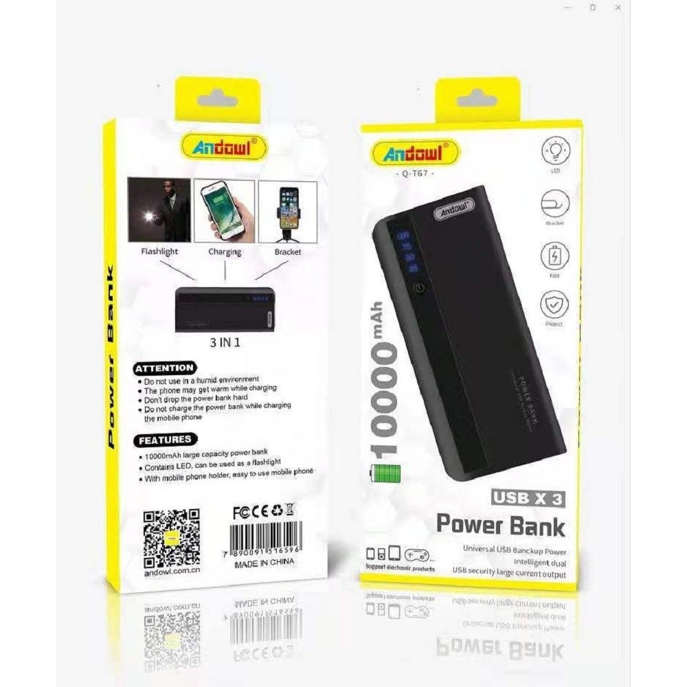 Trade Shop - Power Bank 10000mah Carica Batteria Portatile 3 Uscite Usb Per Smartphone Q-t67 -