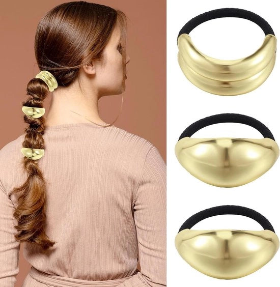 Set di 3 Fasciature per Capelli con Geometria Metallica Retro Brillante in Forma di Ellisse per Trecce di Capelli per Donne con Capelli Spessi.
