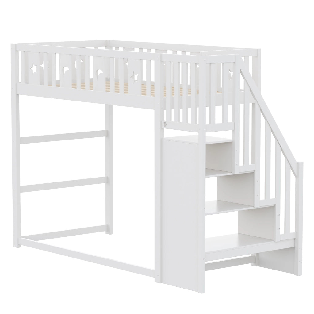 LETTO a soppalco con scala 90x200 cm in legno massello bianco