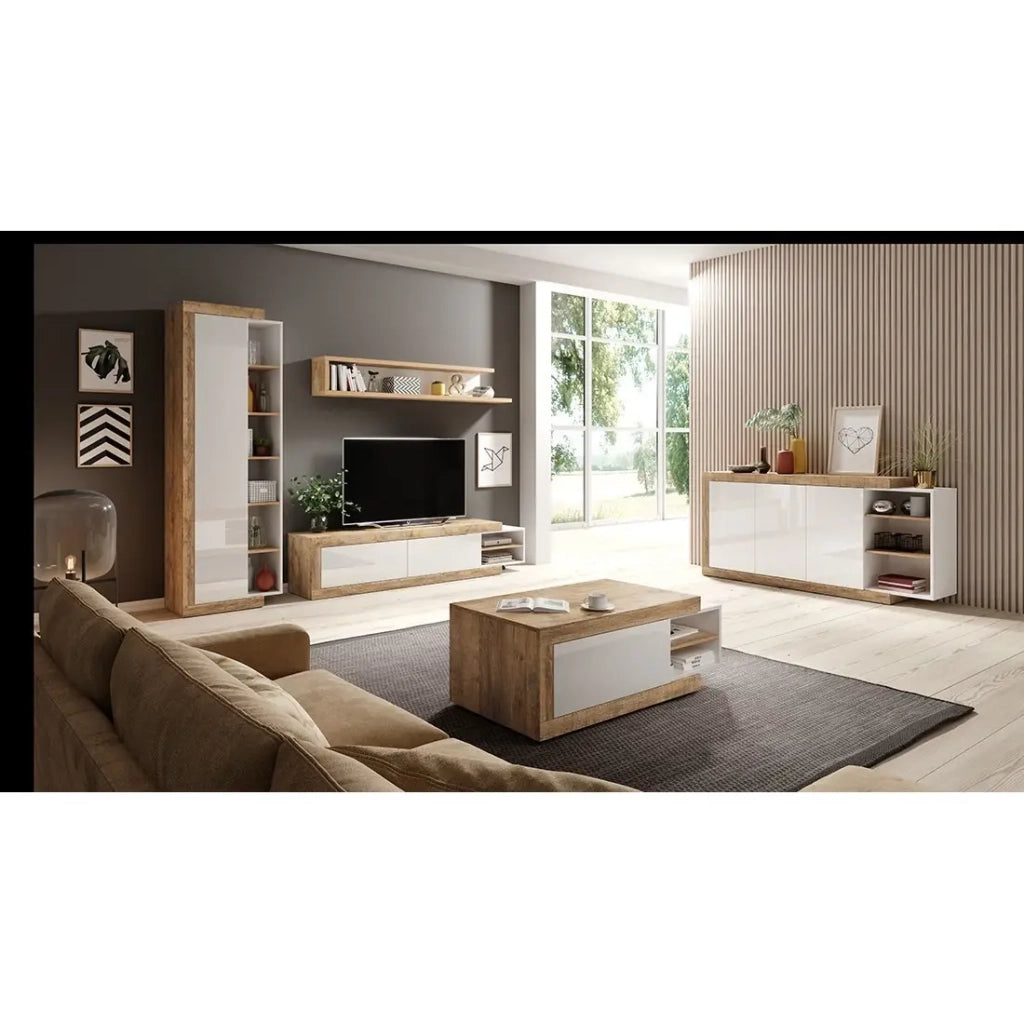 Mensola da muro SINATRA – 180 cm colore quercia e bianco lucido