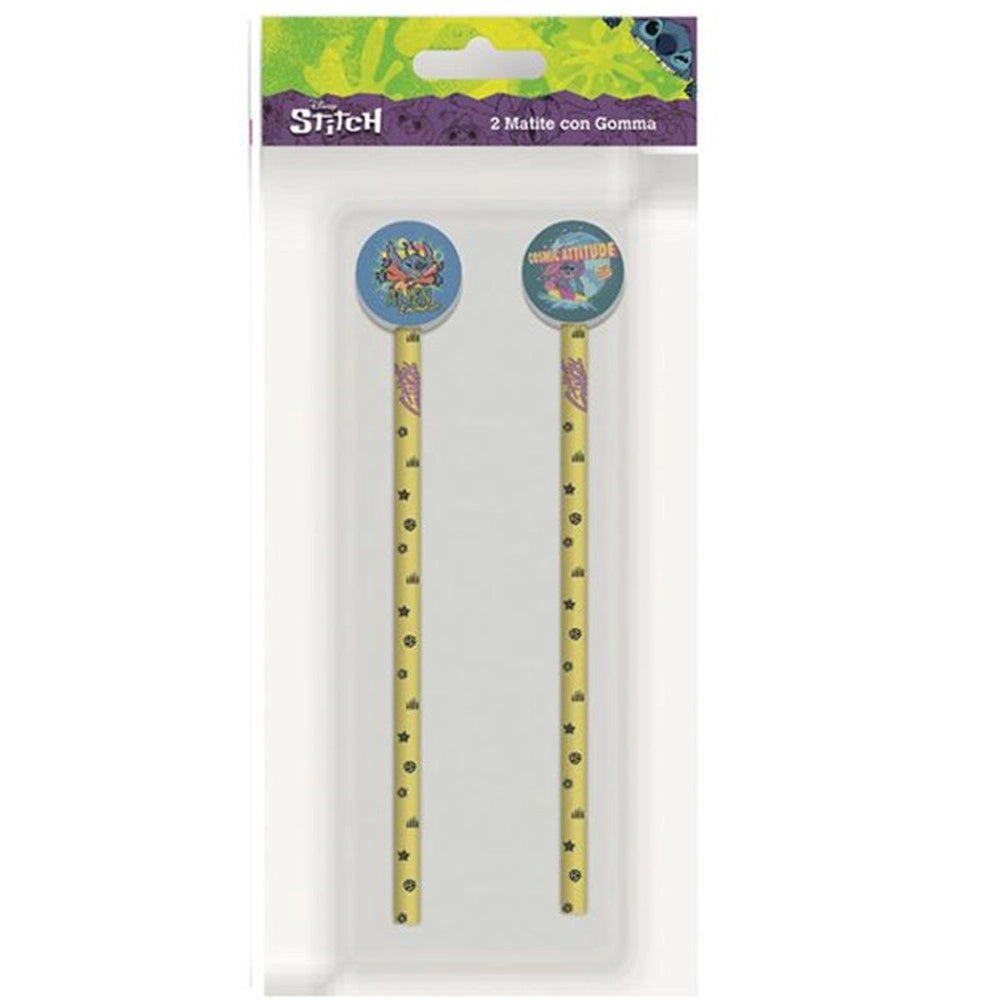 Trade Shop - Kit 2pz Matite Con Gomma Rotonda Grafica Stitch Per Disegno Scuola Bambini 960818 -