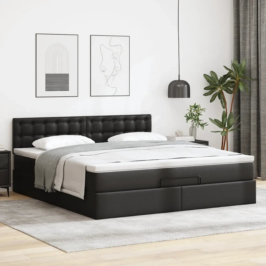 vidaXL Struttura Letto Pouf con Materasso Nero 160x200 cm Similpelle