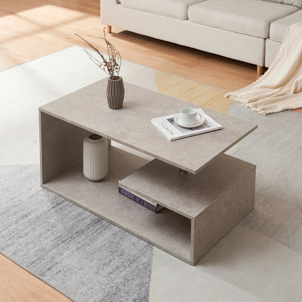 Tavolino da Salotto Haarlem con 3 Piani 90 x 50 x 41 cm - Effetto Cemento Chiaro [en.casa]