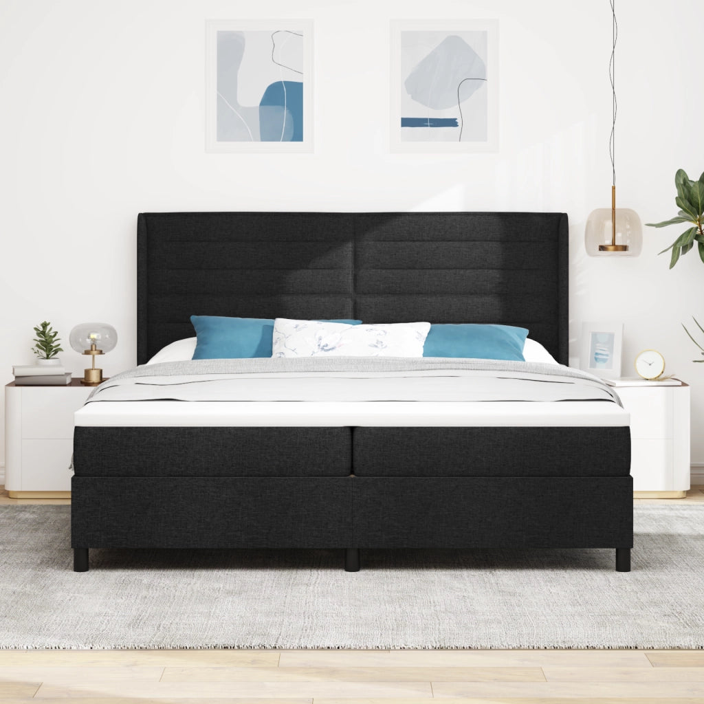 Letto Box Spring con Materasso Nero 200x200 cm in Tessuto