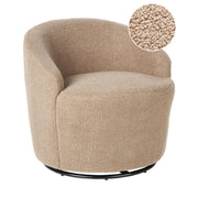 Poltrona con schienale curvo in tessuto bouclé tortora base girevole 360° Art Deco dorato
