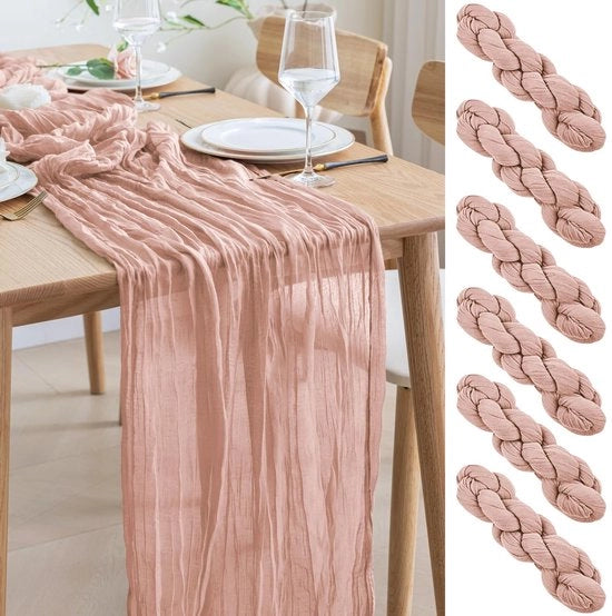 Set di 6 teli di stoffa per tavolo in rossoblu trasparente, 300 x 90 cm, stoffati, per decorazione di tavola, matrimonio, festa, brindisi.