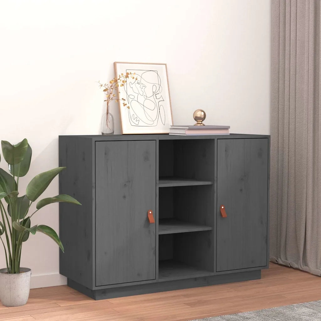 Credenza Grigia 100x40x75 cm in Legno Massello di Pino