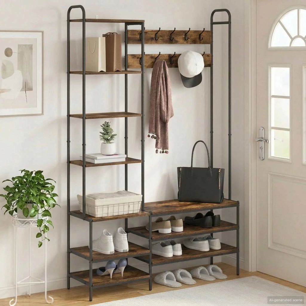 Appendiabiti con panca per scarpe Rovere Fumo 8012040