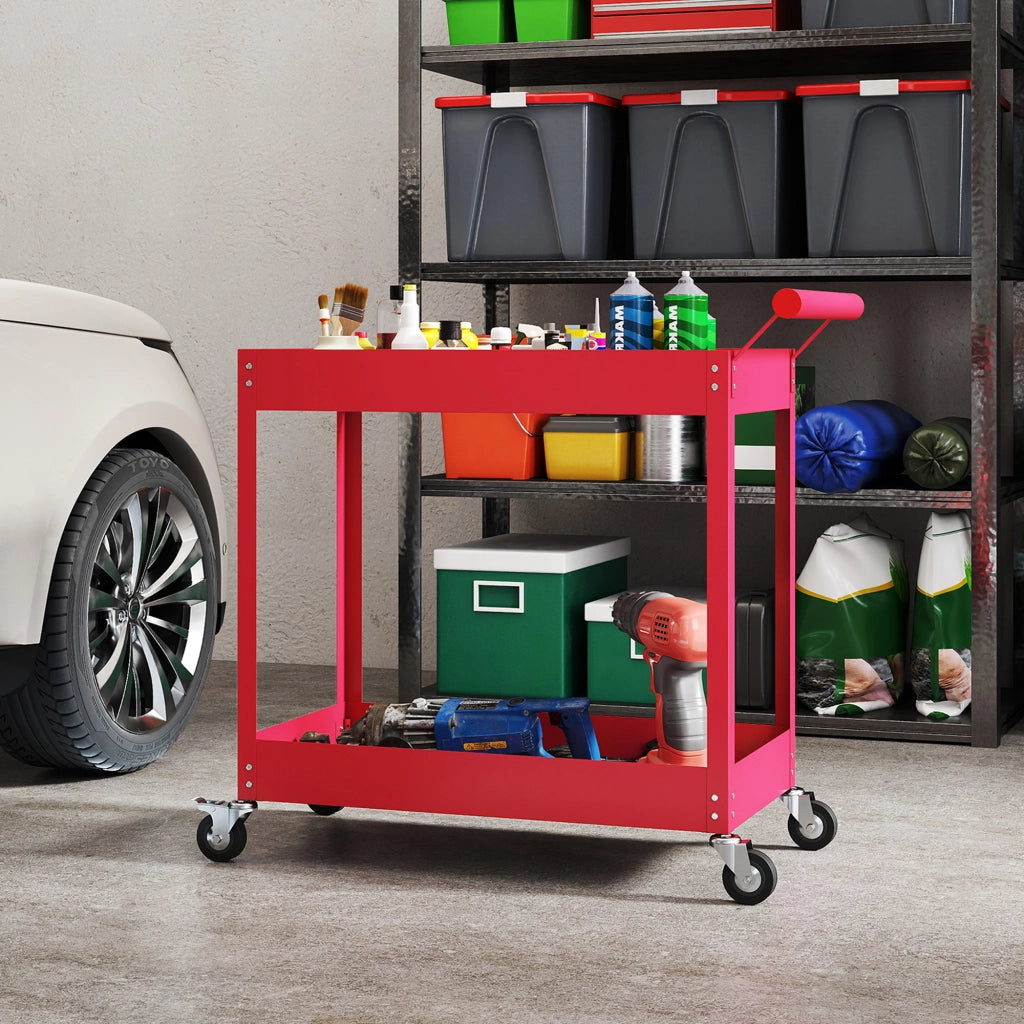 Carrello da lavoro a 2 livelli ¨C zephmum ¨C rosso, 84.5x38x84 cm
