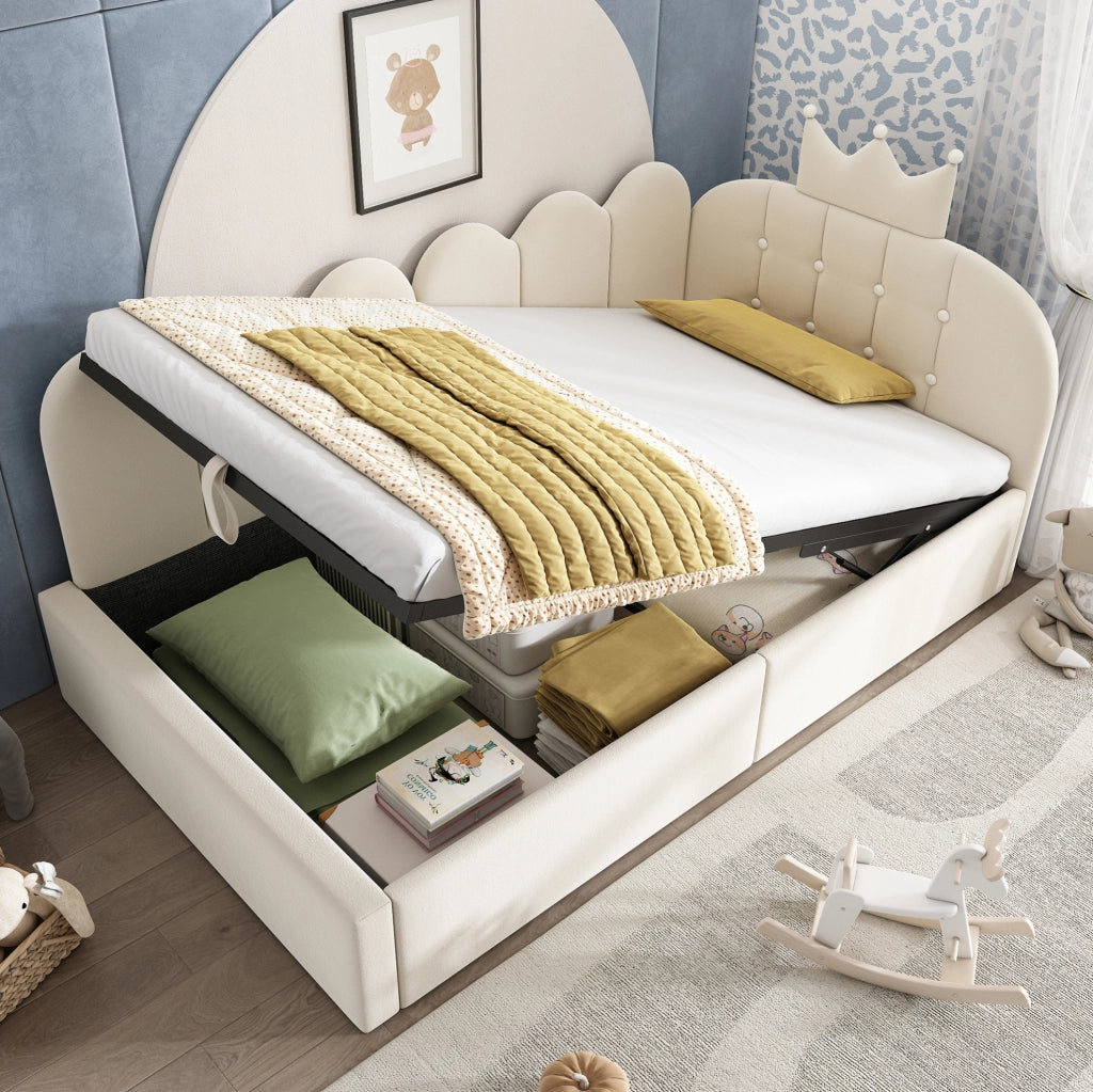 Letto singolo daybed 90x200 cm in velluto beige con contenitore