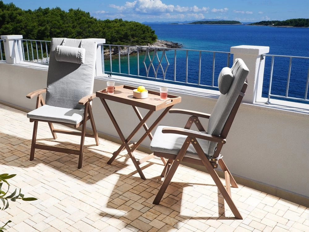 Set da giardino in acacia massiccia naturale con cuscini Grigio melange in stile rustico