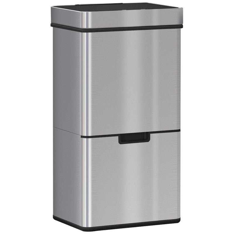 CONTENITORE RIFIUTI 72 L con sensore, 3 scomparti, acciaio inox, argento