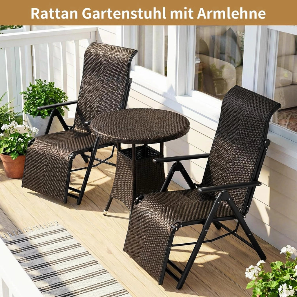 2 sedie a sdraio in rattan con poggiapiedi, sedie pieghevoli resistenti alle intemperie, con schienale regolabile in 7 posizioni, per balcone, giardino e terrazza