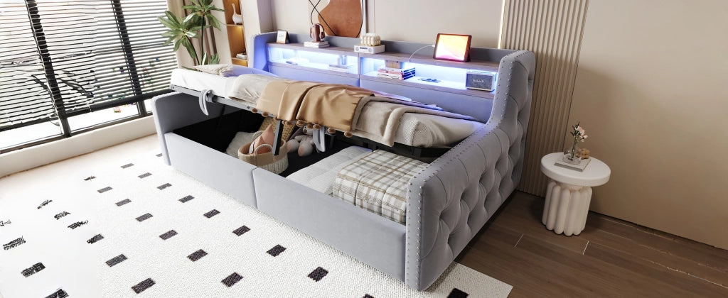 Letto divano con funzione letto e stoccaggio idraulico velluto 90x200 cm