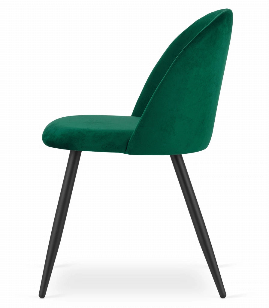 Sedia Valora Bello in velluto verde con gambe in metallo nero