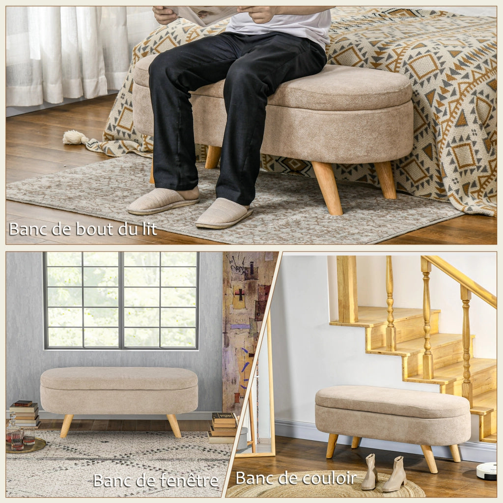 Banc banquette pouf contenitore 2 in 1 ¨C zephmum ¨C tessuto beige legno 110x40x43 cm