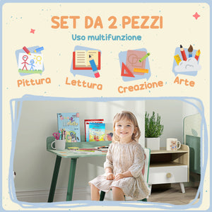 Set Tavolo e Sedia per Bambini con Ripiano Portaoggetti Verde