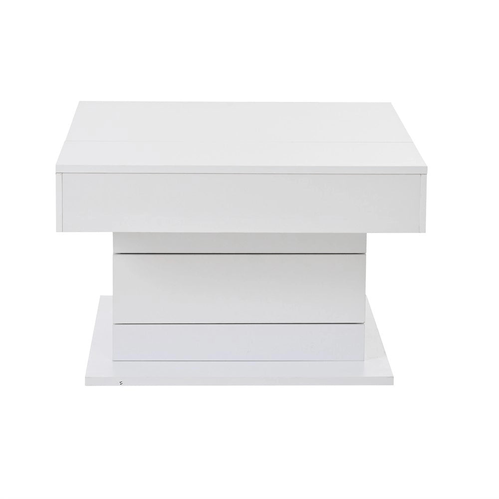 Tavolino da Caff¨¨ con Cassetto Girevole Alzabile ¨C MINIMAL ¨C Bianco Lucido 70x70x45