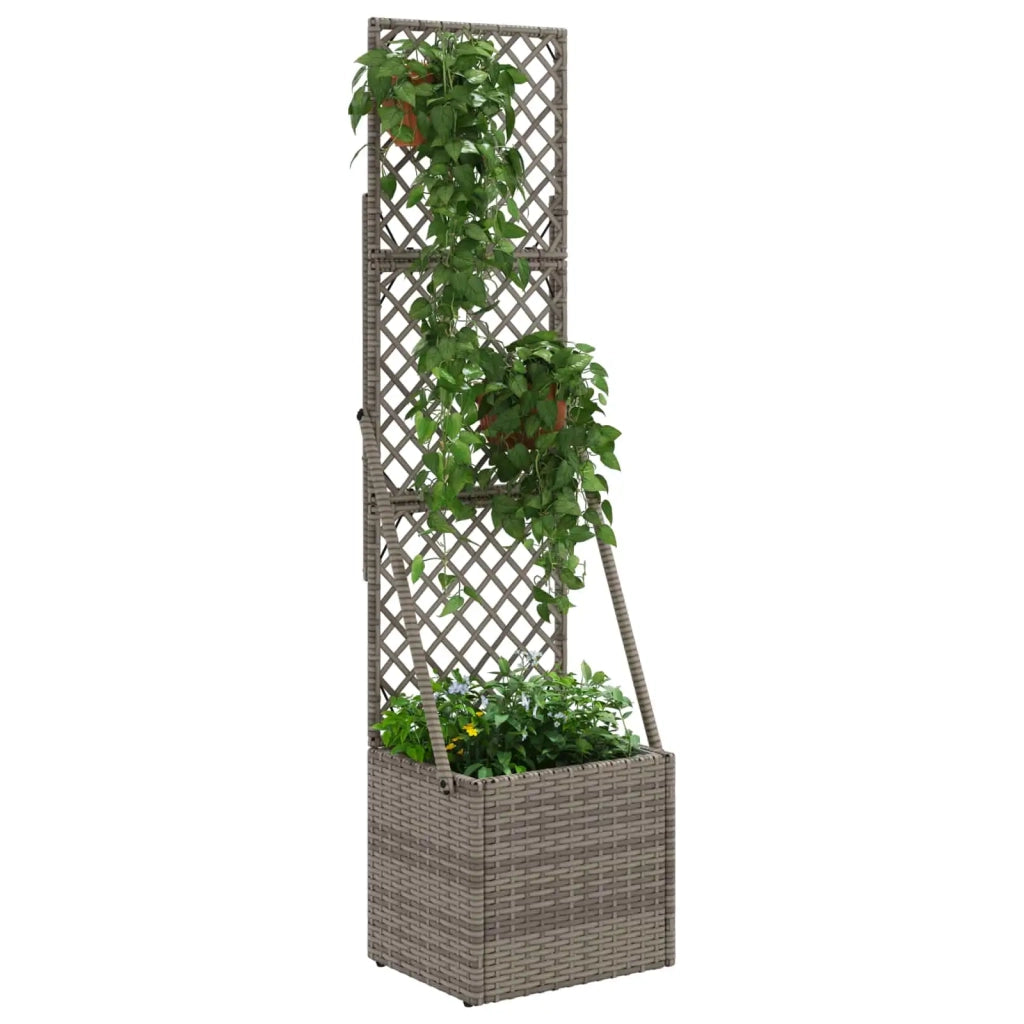 Fioriere | Cassetta per fiori | Vaso da Giardino con Trellis Grigio 35 x 30 x 135 cm polyrattan