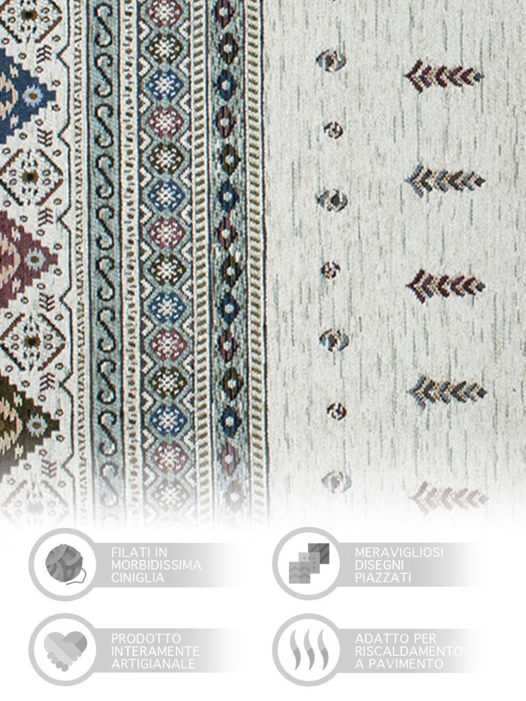 Tappeto Arredo Moderno Morbido in Ciniglia Ingresso Antiscivolo Prodotto Italiano  Soggiorno Camera Salotto Disegni Piazzati Cotone Varie Misure Grande Loom/Verde - 160x240 cm