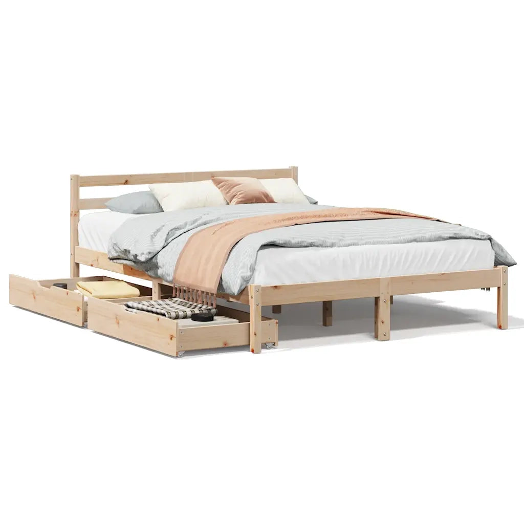 Letto senza Materasso 140x200 cm in Legno Massello di Pino
