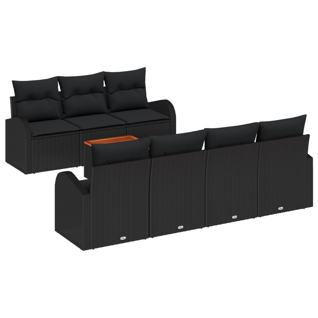 Set di Divano da Giardino con Cuscini Nero Polyrattan Acacia