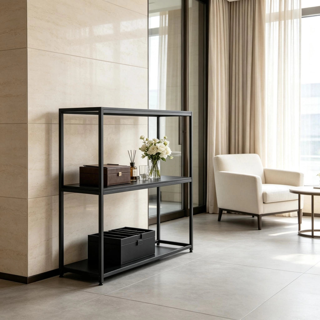 CONSOLA ingresso 100x30x87 cm nera in acciaio e pannello truciolare
