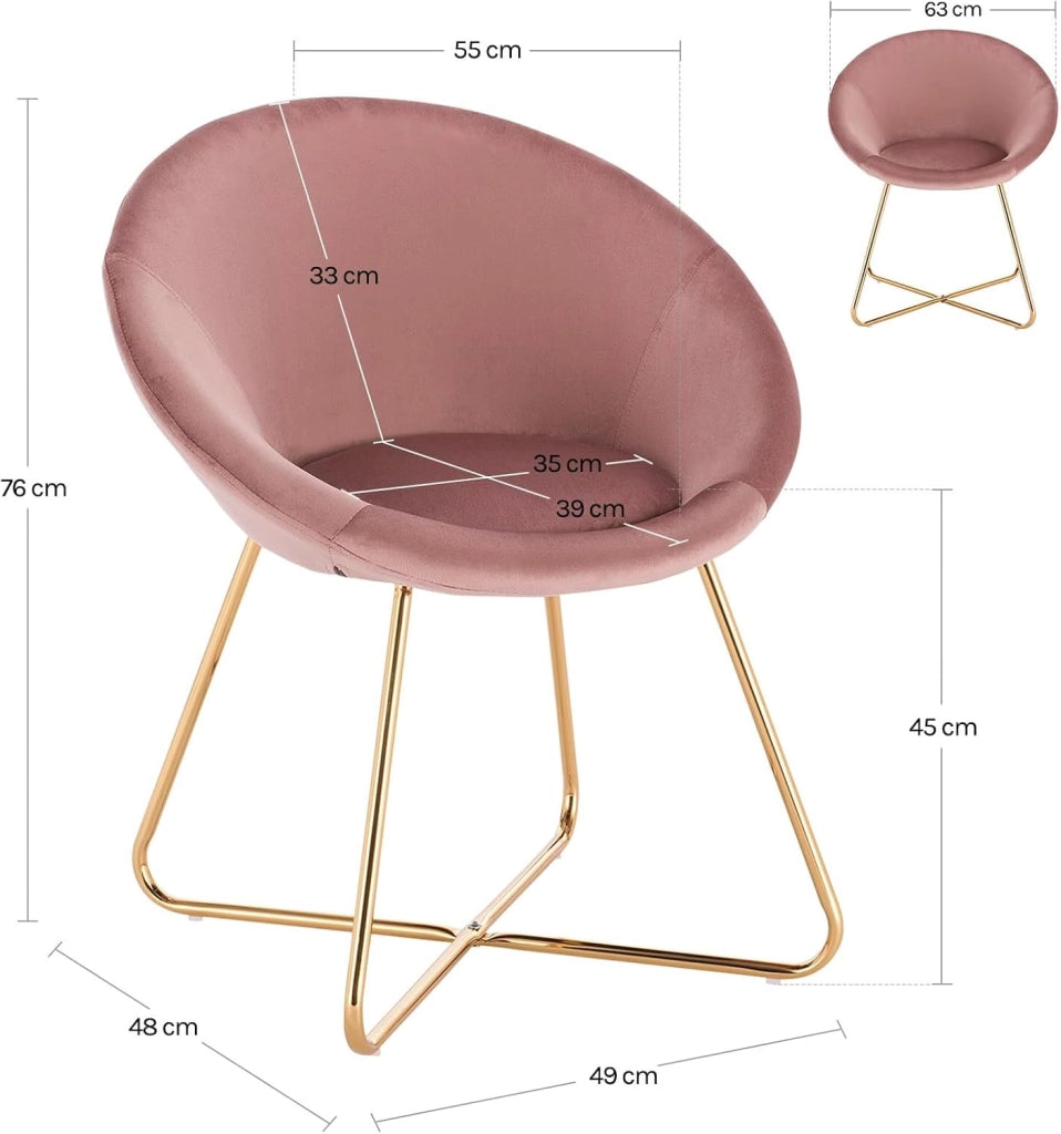 1x Sedie sala da pranzo Sedie cucina moderne poltrona, Adatte per Sala pranzo Soggiorno, Camera da Letto, Schienale, Tessuto di velluto, Oro Metallo, Rosa BH217rs-1