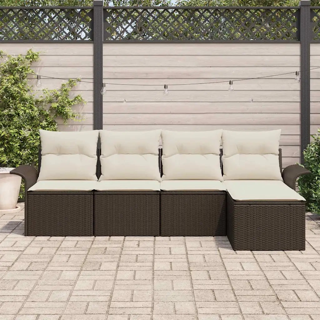 Divano da esterno con cuscino 5 pcs Marrone polyrattan