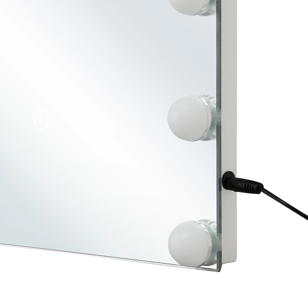 Specchio da toeletta da parete con LED Bianco 40 x 50 cm Tavolo da toeletta rettangolare illuminato con lampadine Hollywood