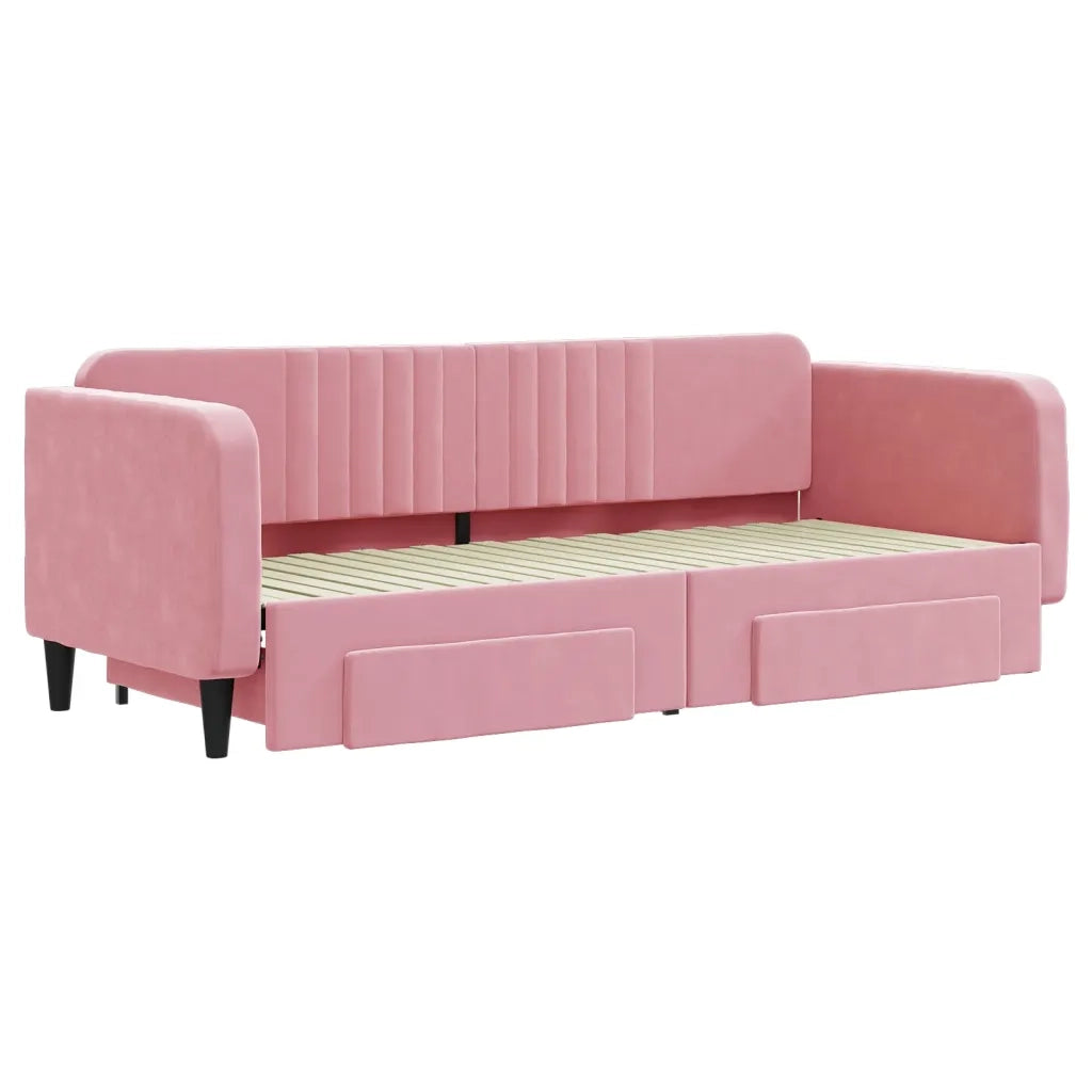 Divano Letto Estraibile con Cassetti Rosa 80x200 cm Velluto 3197107