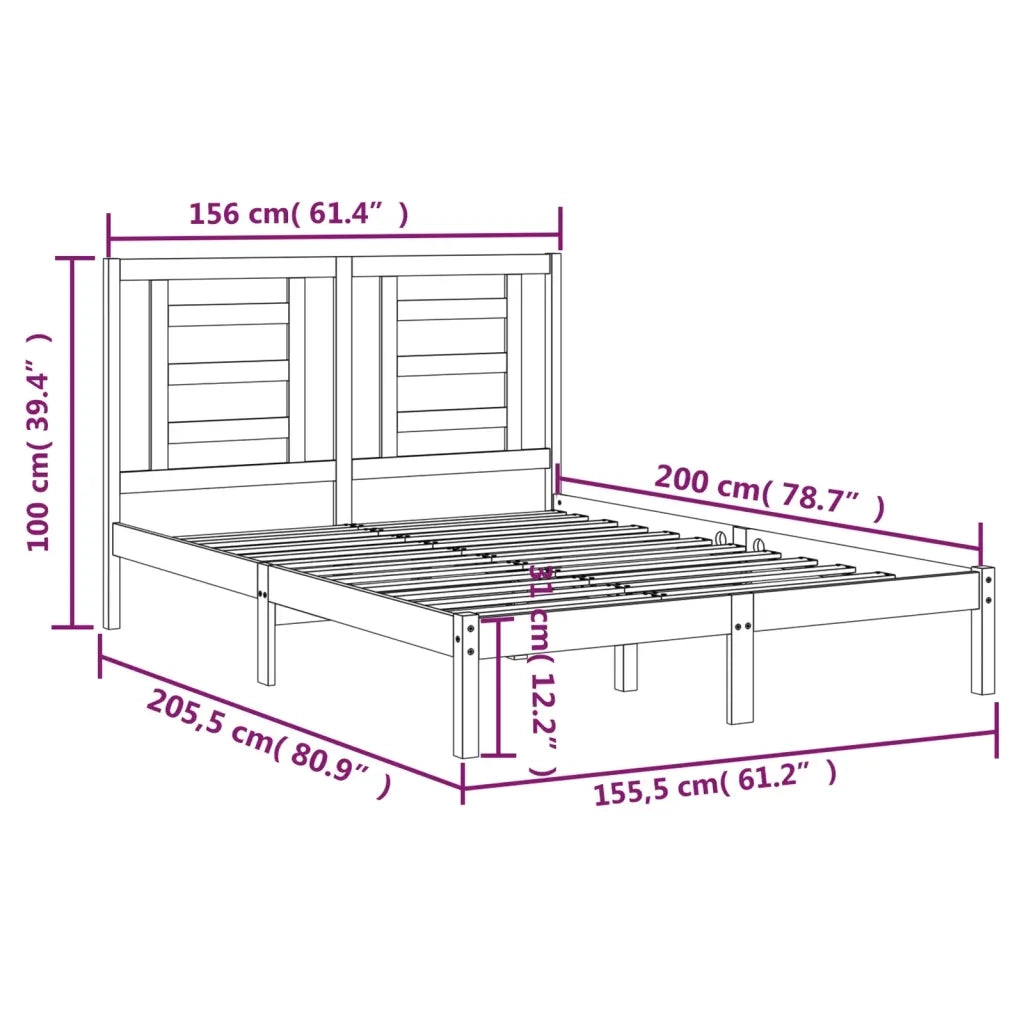 Letto matrimoniale | Letto per adulti | Giroletto senza Materasso 150x200 cm in Legno Massello di Pino