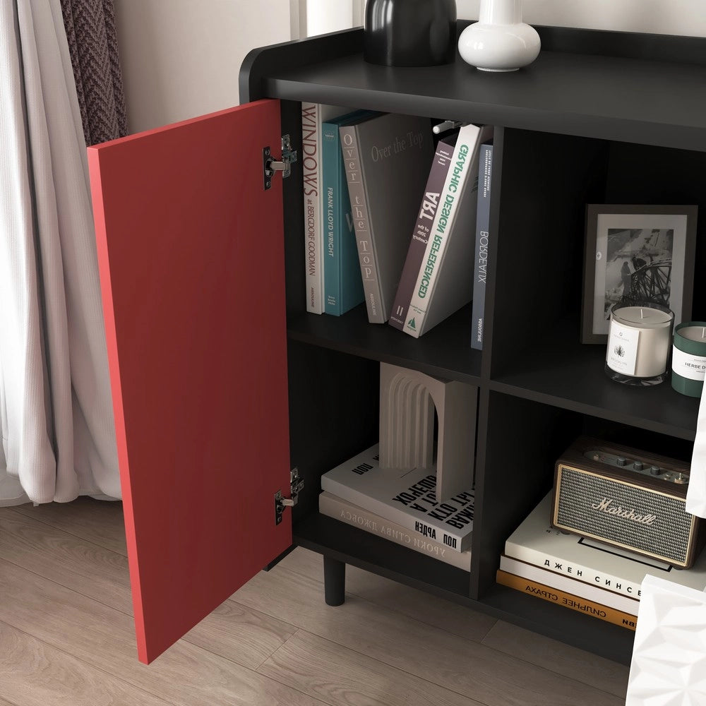 Credenza Buffet ¨C MINIMAL ¨C Nero, Ante Rosse, 2 Cassetti, Design Moderno