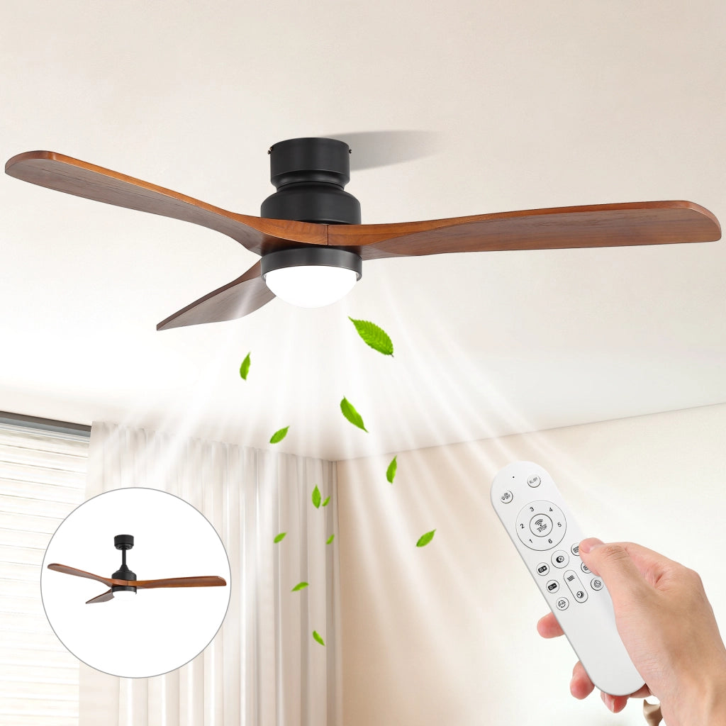 Ventilatore da soffitto 52 pollici con luce LED dimmerabile e motore DC, nero