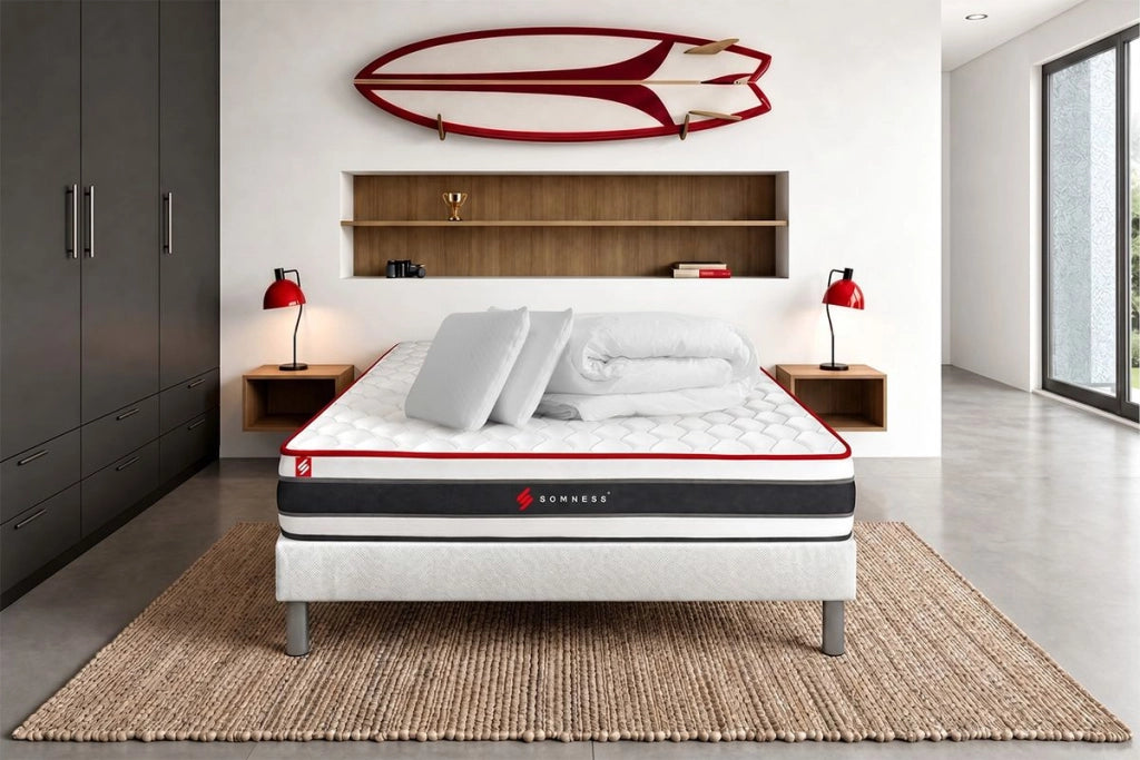 Pacchetto letto completo - Materasso 160x200cm + Box spring con doghe (kit) + 2 cuscini + Piumone - Energy