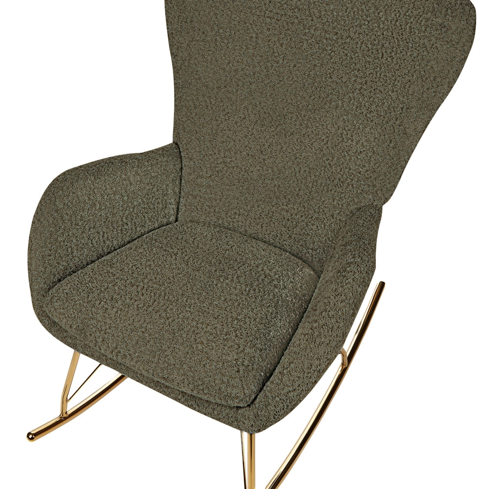 Sedia a dondolo in tessuto poliestere boucle verde scuro Rivestimento in metallo Gambe a pattini Design tradizionale e retrò
