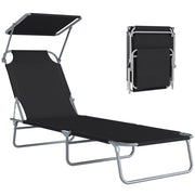 Tumbona Pieghevole con Toldo e Respaldo Reclinabile ¨C Zephmum ¨C Nero 187x58x36cm