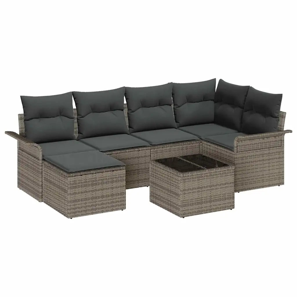 Set Divano da Giardino con cuscino 7 pcs Grigio polyrattan 3345439