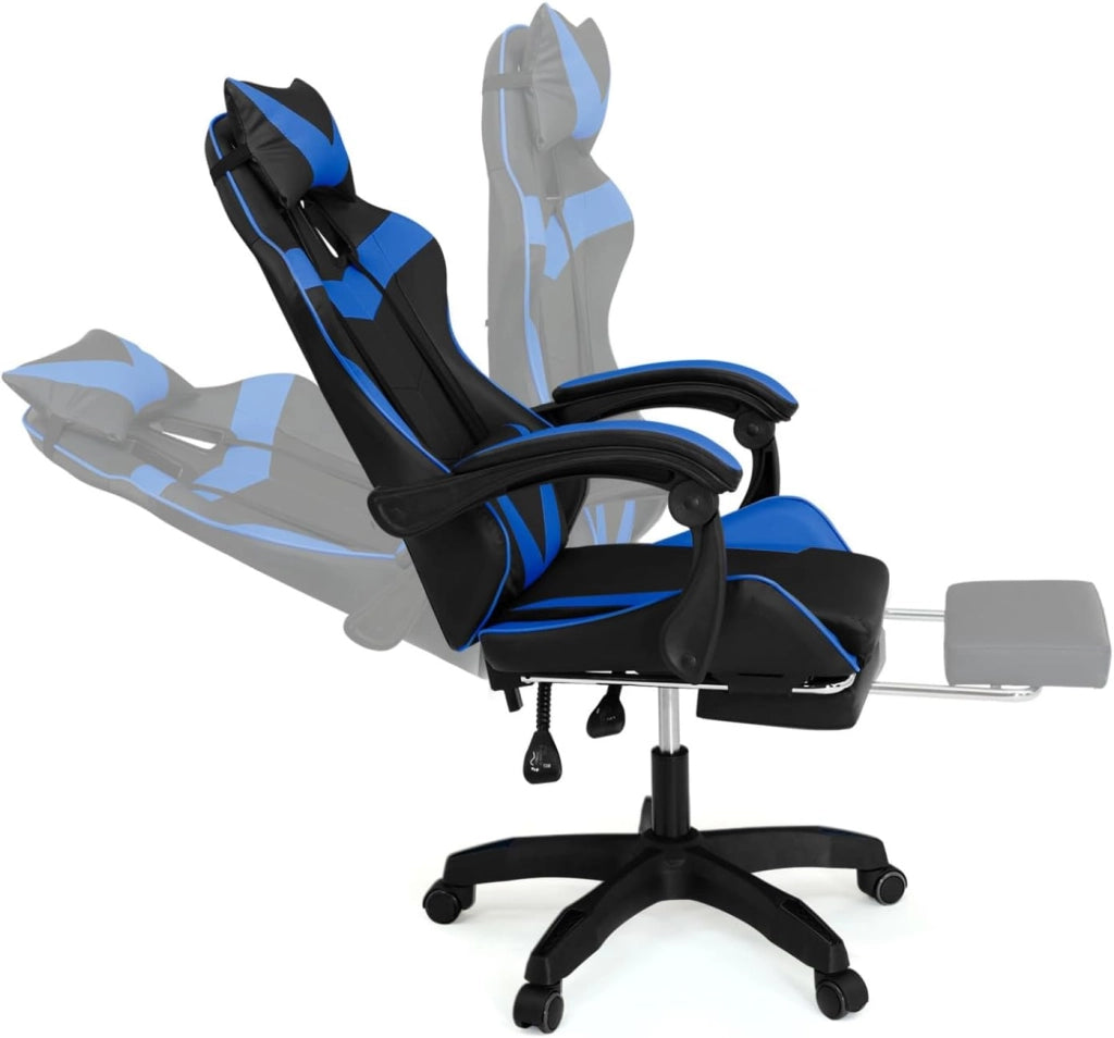 Sedia da gioco ALEX regolabile con poggiapiedi, cuscino per la testa e cuscino lombare in nero e blu
