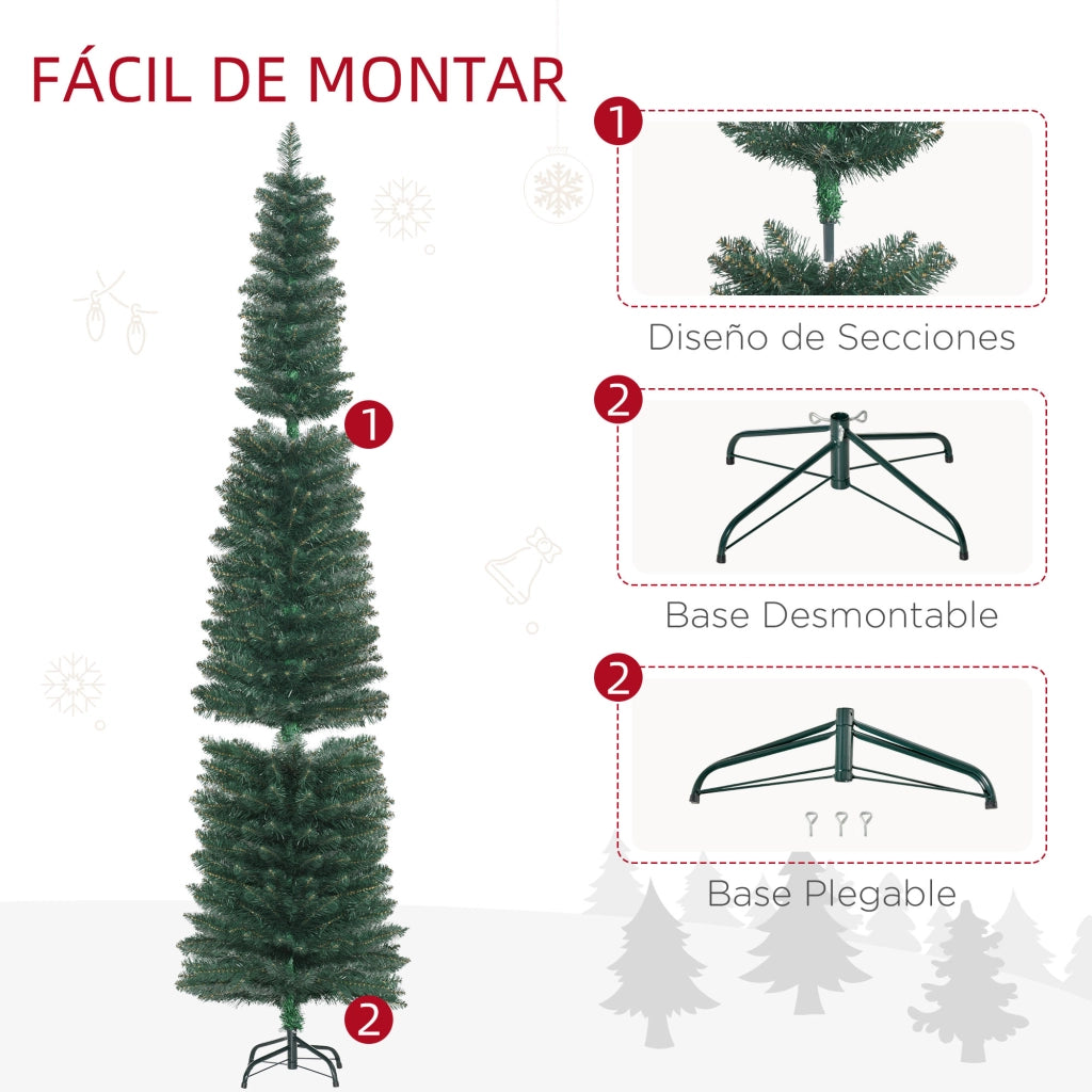 Albero di Natale Artificiale Stretto ¨C zephmum ¨C 210 cm Verde con Base Plegabile e Supporto Metallico