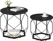 Set di 2 Tavolini da Salotto Rotondi, Tavolini Contenitori in Legno e Metallo, Tavoli Caffè con Piano Rimovibile, per Soggiorno, Camera da Letto, Legno Nero, BTS05szdc