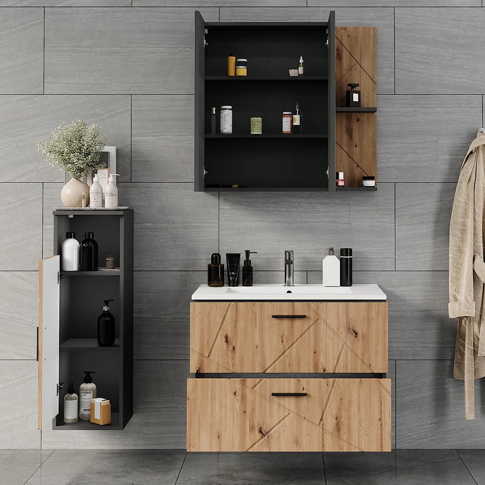 Vicco Set di mobili da bagno Antracite/Artisan 4 parti